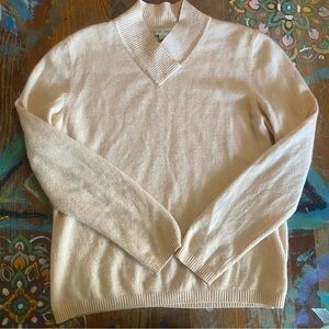 *Investments Large Pullover Coral Pink Sweater Fine Cashmere Knit V Neck